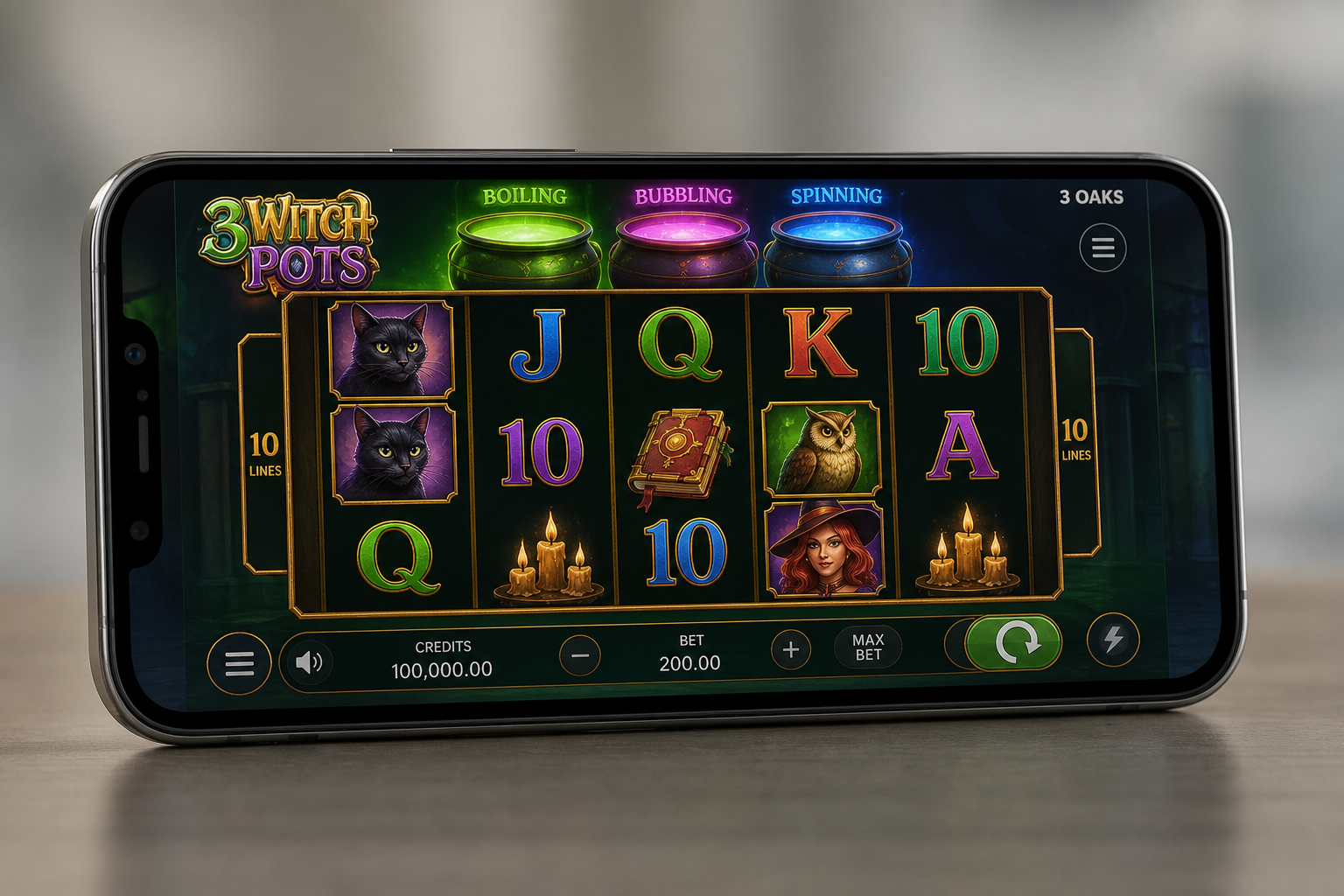 3 Witch Pots screenshot - Pumpkin Hold & Win bonus with locking symbols and Ultra Jackpot