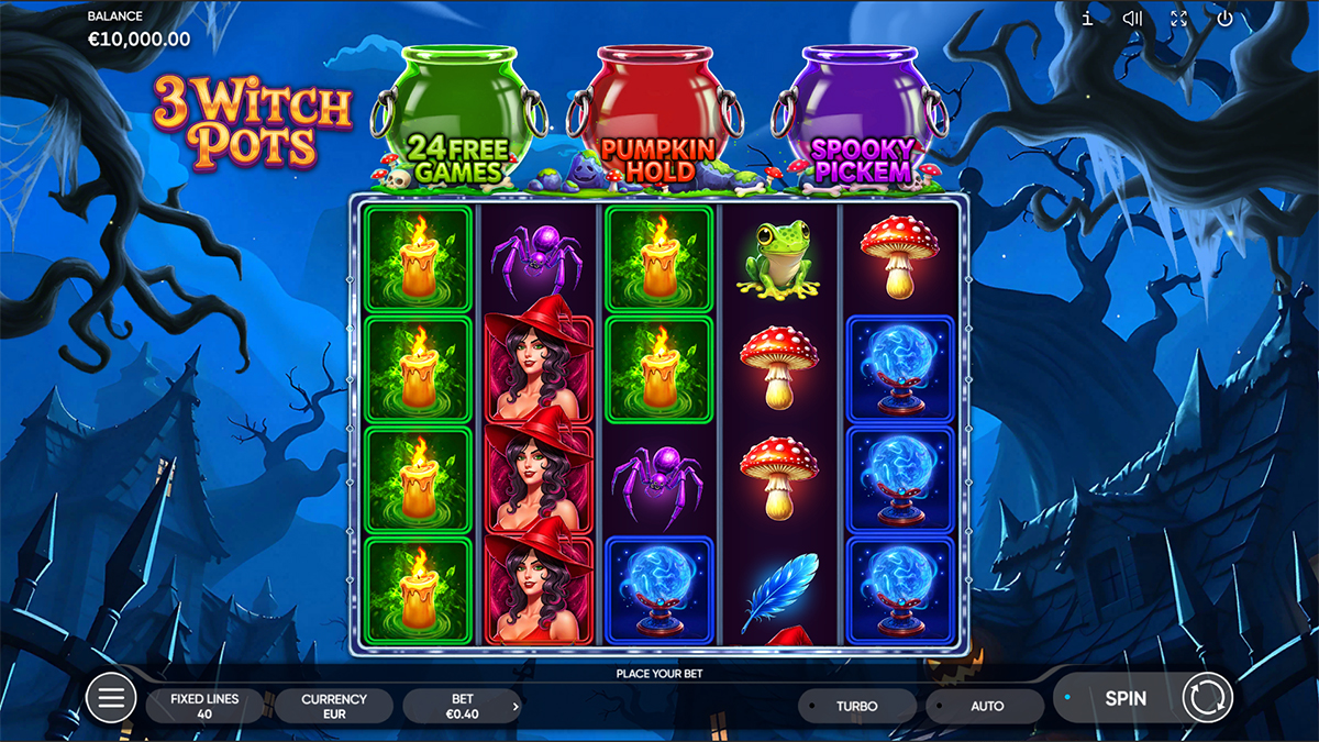 3 Witch Pots base game on the 5x4 grid with elixir symbols