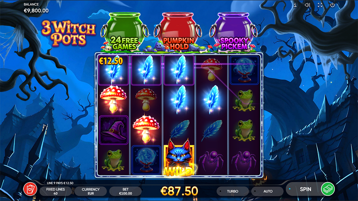 3 Witch Pots Potion of Fortune free spins with wild multipliers