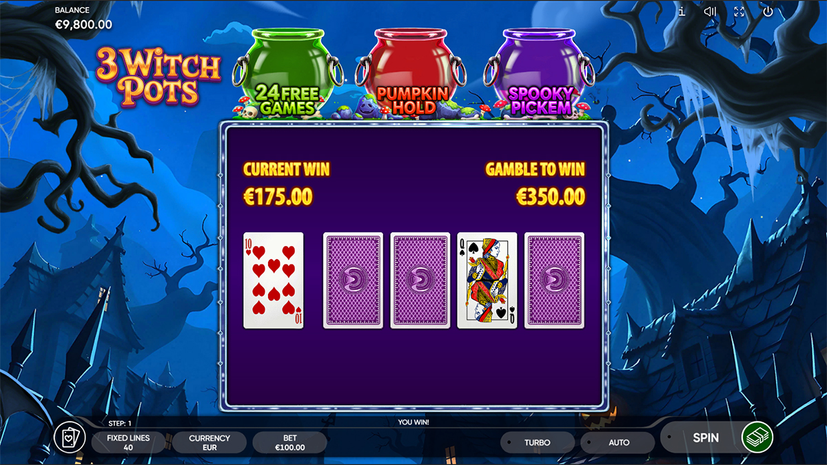 3 Witch Pots Pumpkin Hold and Win round with locked symbols